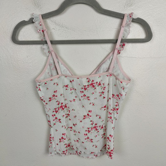 Vintage Y2K EDC by Esprit Tank Top Womens Small White Floral Mesh Ruffle Trim - Picture 5 of 9